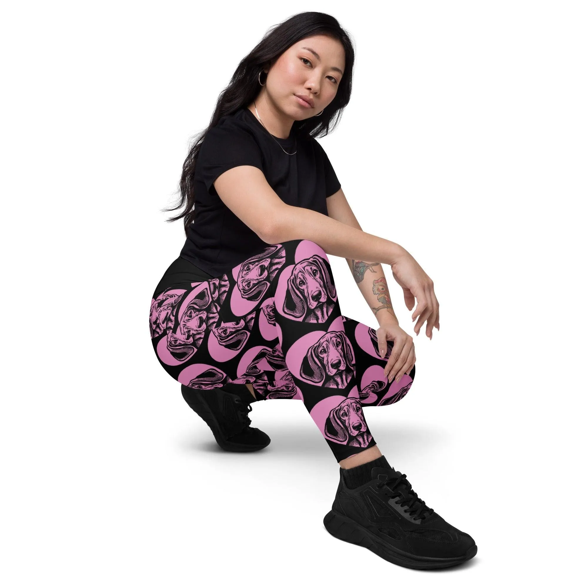 DOG BREED LEGGINGS with pockets - COONHOUND - HERTTAHOUND - pink