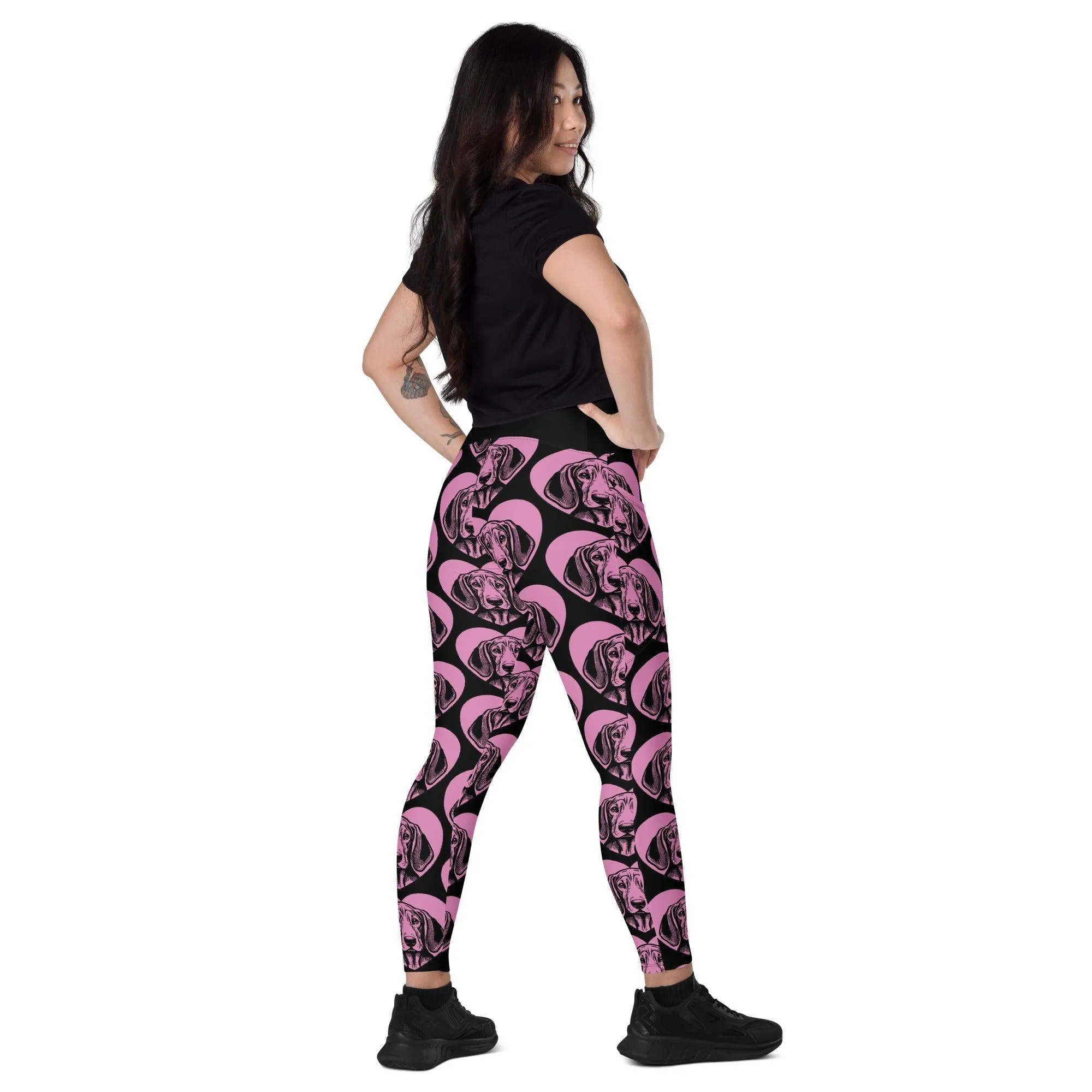 DOG BREED LEGGINGS with pockets - COONHOUND - HERTTAHOUND - pink