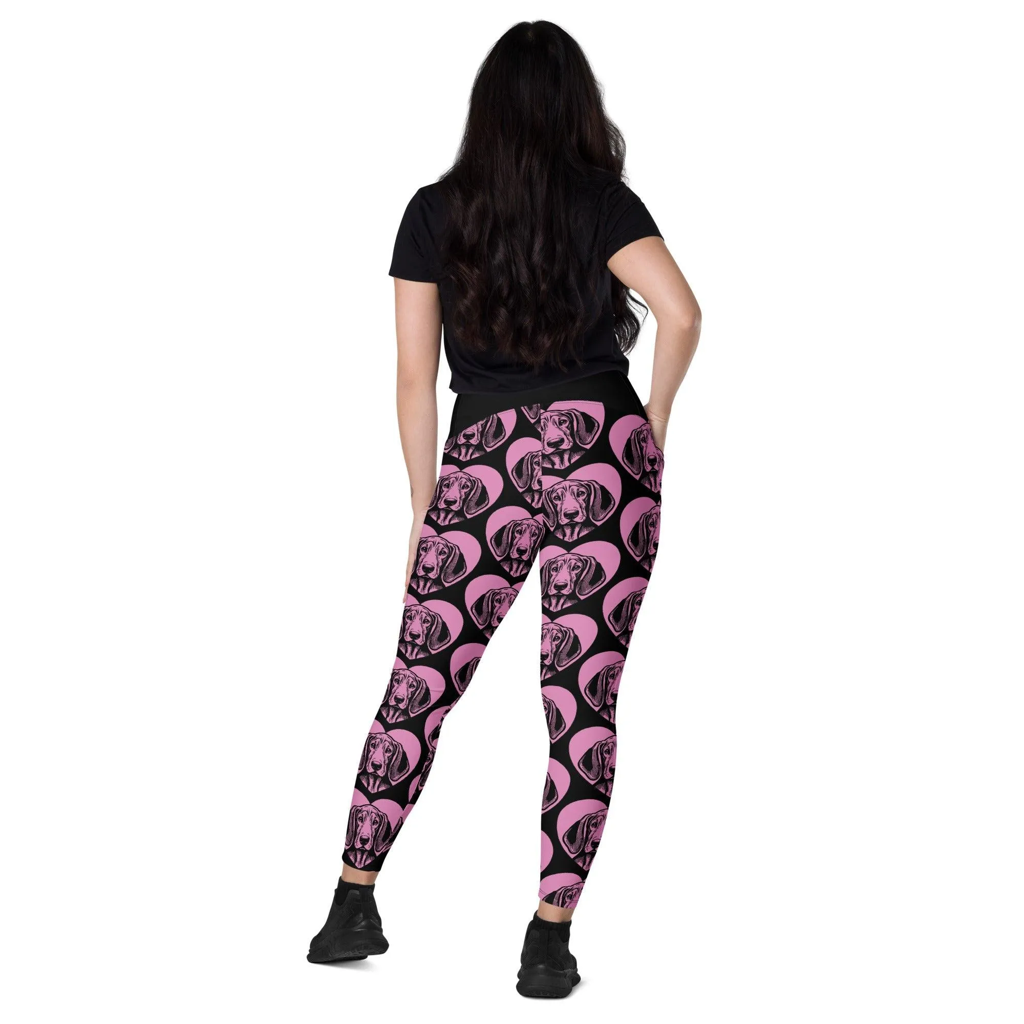 DOG BREED LEGGINGS with pockets - COONHOUND - HERTTAHOUND - pink