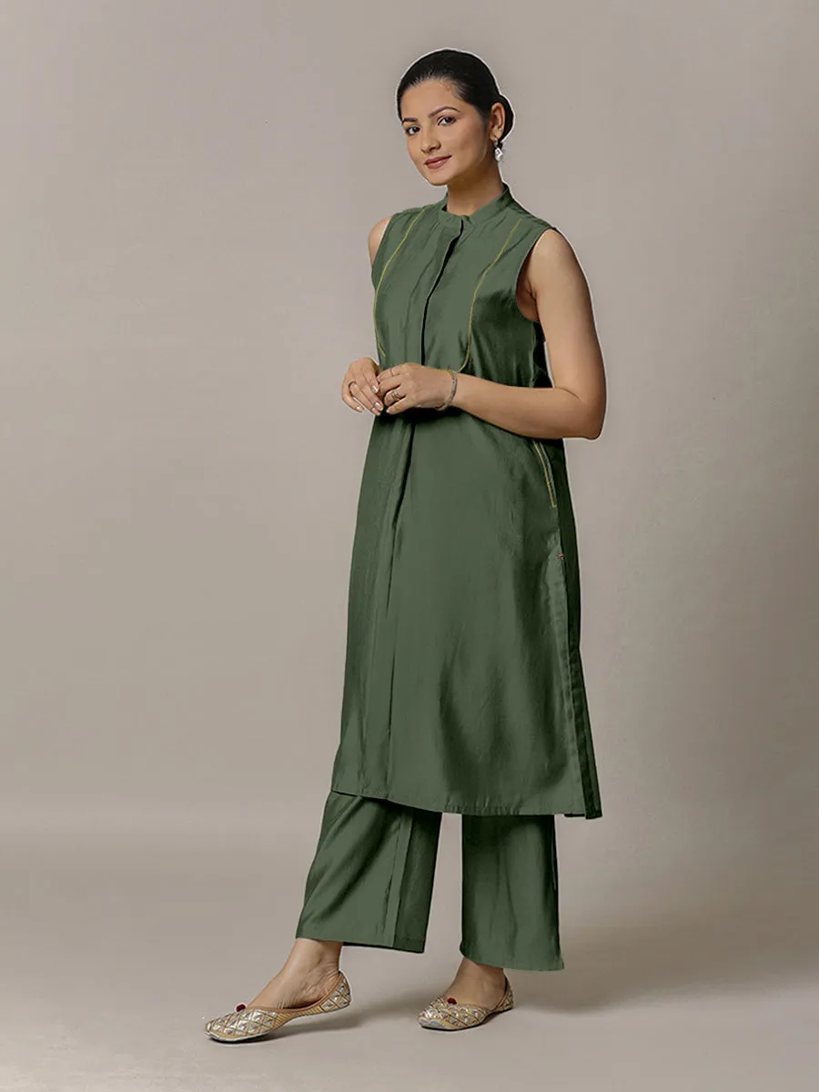 Eira x Rozaana | A Line Kurta w/ Mandarin Collar in Pine Green | Coords or Only Kurta