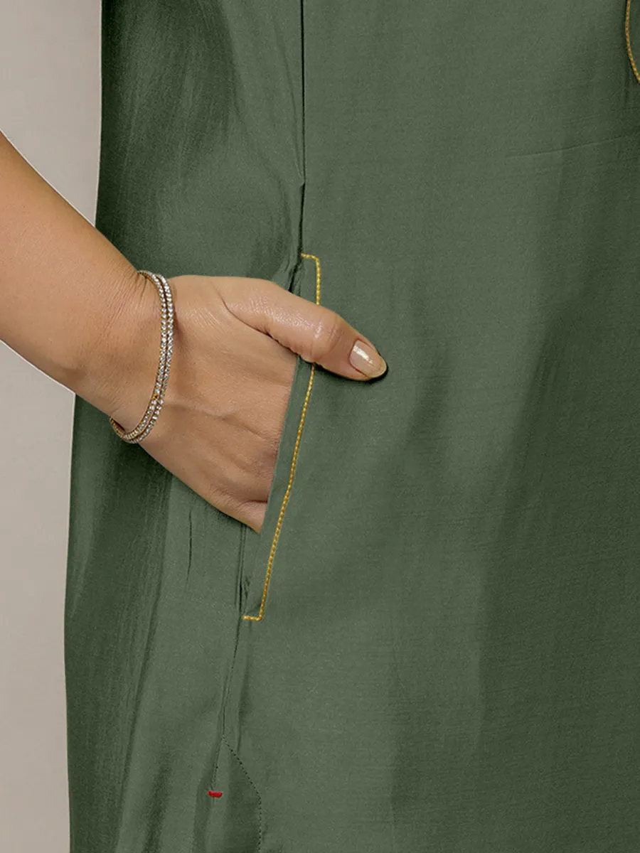 Eira x Rozaana | A Line Kurta w/ Mandarin Collar in Pine Green | Coords or Only Kurta