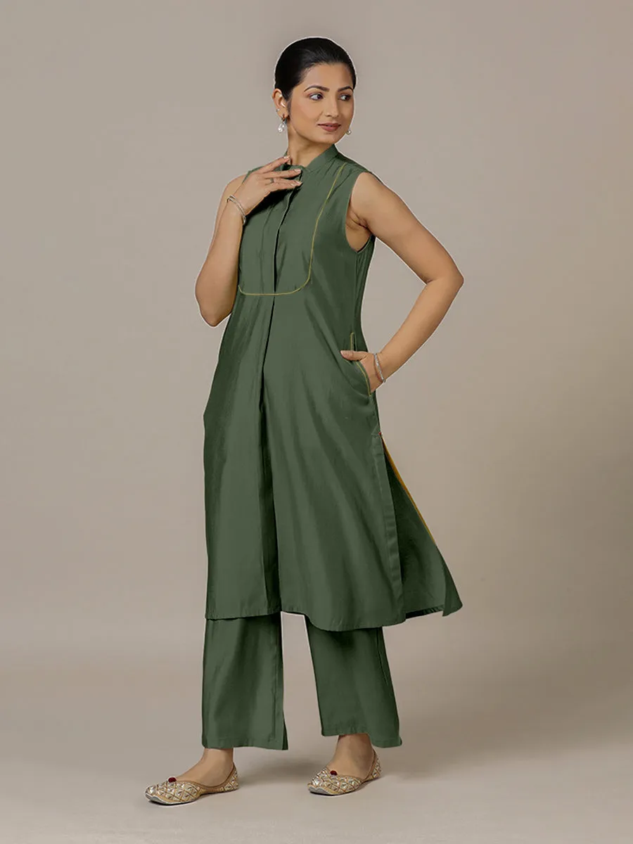 Eira x Rozaana | A Line Kurta w/ Mandarin Collar in Pine Green | Coords or Only Kurta