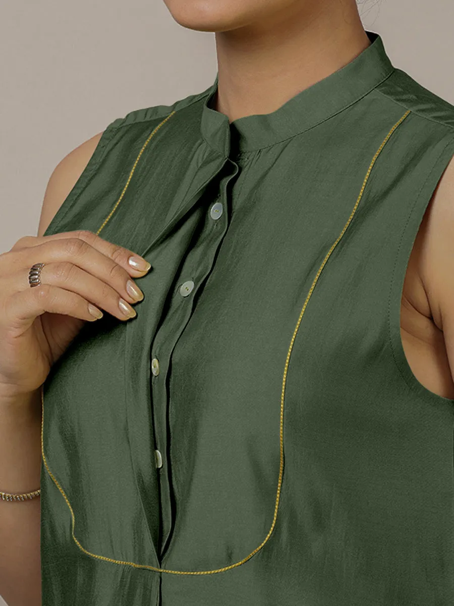 Eira x Rozaana | A Line Kurta w/ Mandarin Collar in Pine Green | Coords or Only Kurta