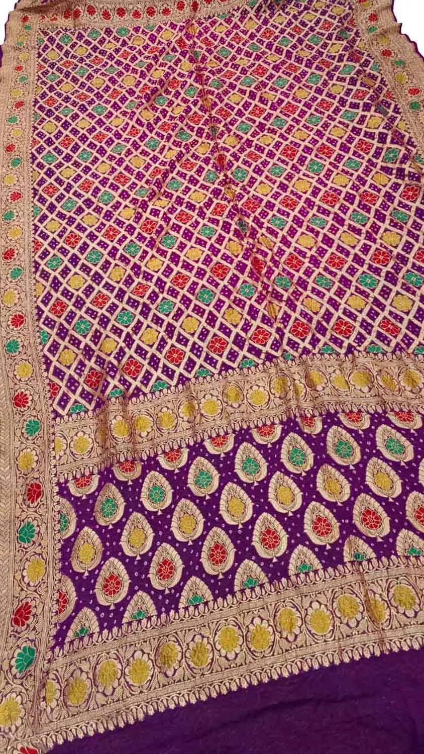 Elegant Purple Banarasi Bandhani Meenakari Georgette Dupatta
