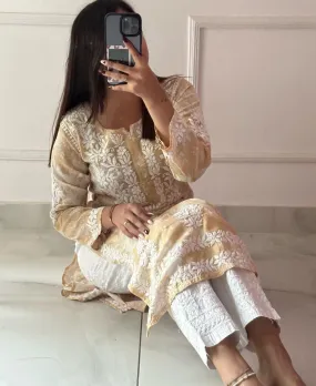 Elegant Simplicity: Yellow Chikankari Kurti in Mulmul Cotton