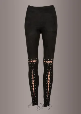 Fairies Wear Boots Black Faux Suede Lace up Leggings
