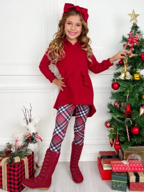 Festive Plaid Girls Hooded Tunic and Legging Set