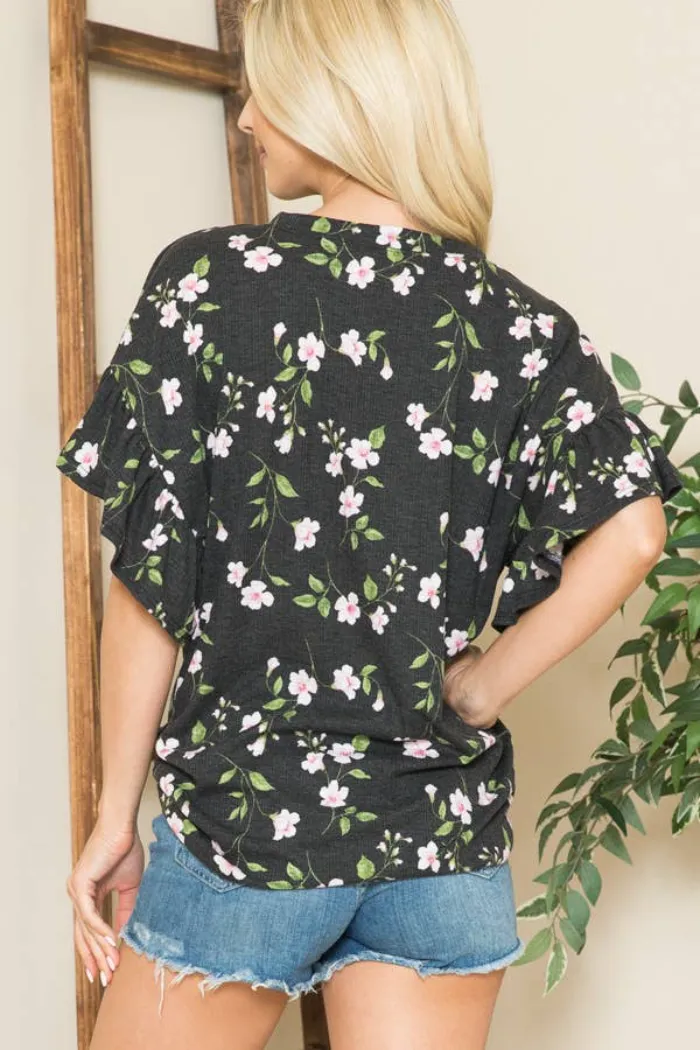 FLORAL RUFFLE BELL SLEEVES