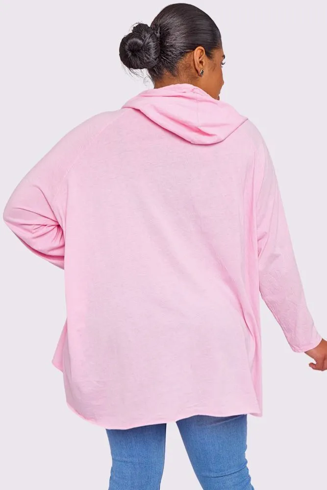 Foil Brush-stroke Pattern Drop Hem Drawstring Hoodie