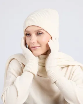 Foxford White Ribbed Cashmere Beanie