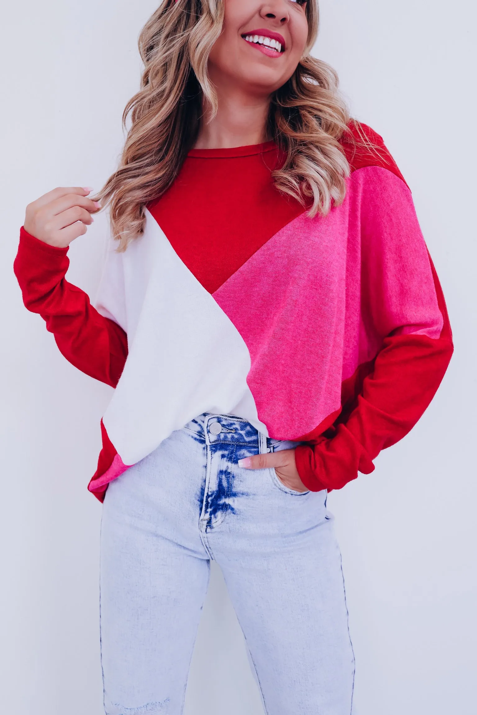 Geo Design Color Block Top - Pink