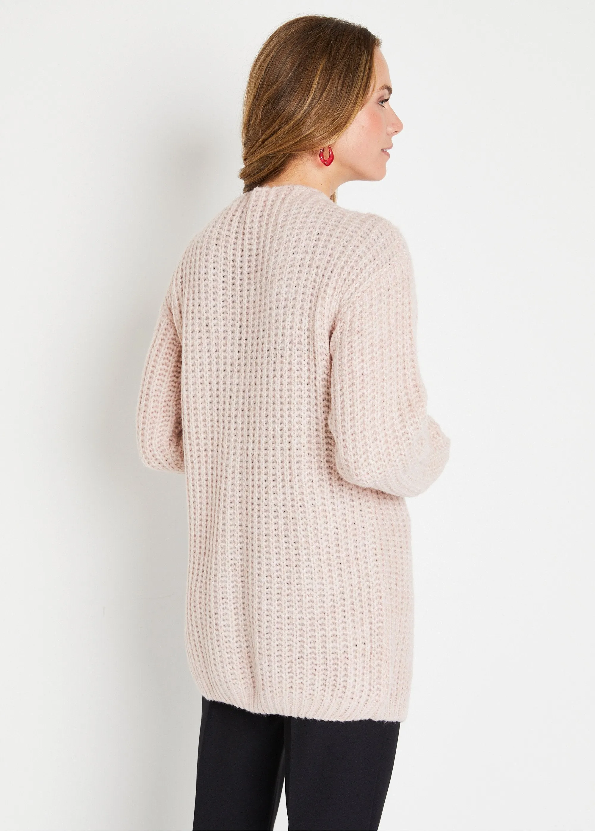 Gilet long uni bord à bord grosse maille
