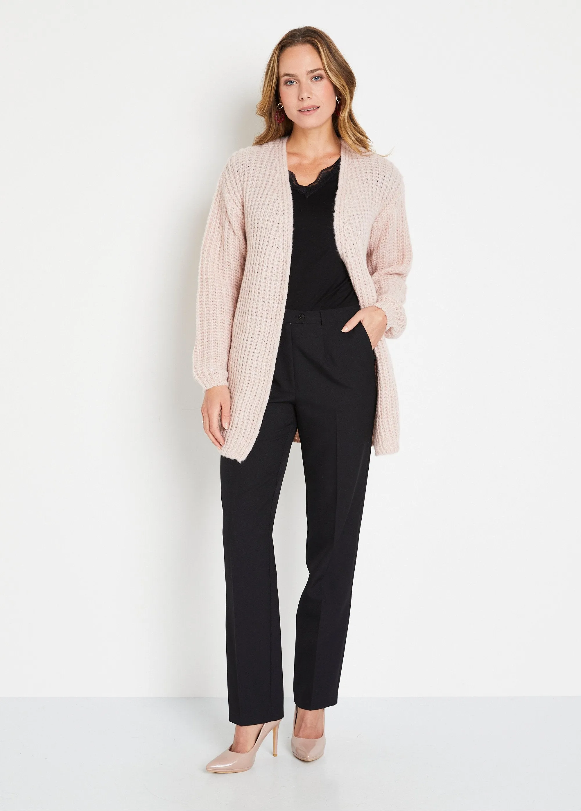 Gilet long uni bord à bord grosse maille