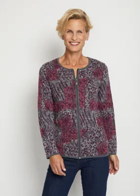 Gilet zippé mi-long jacquard léopard