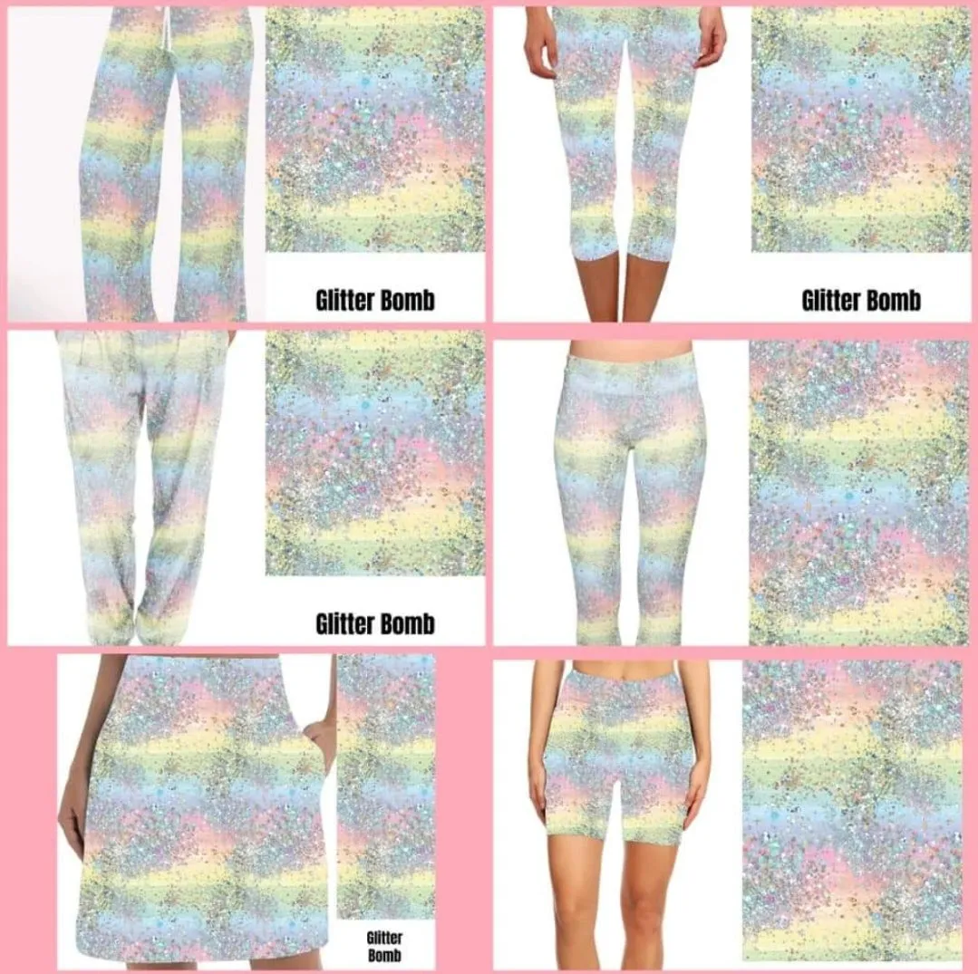 Glitter Bomb Leggings, Capris, Lounge Pants and shorts