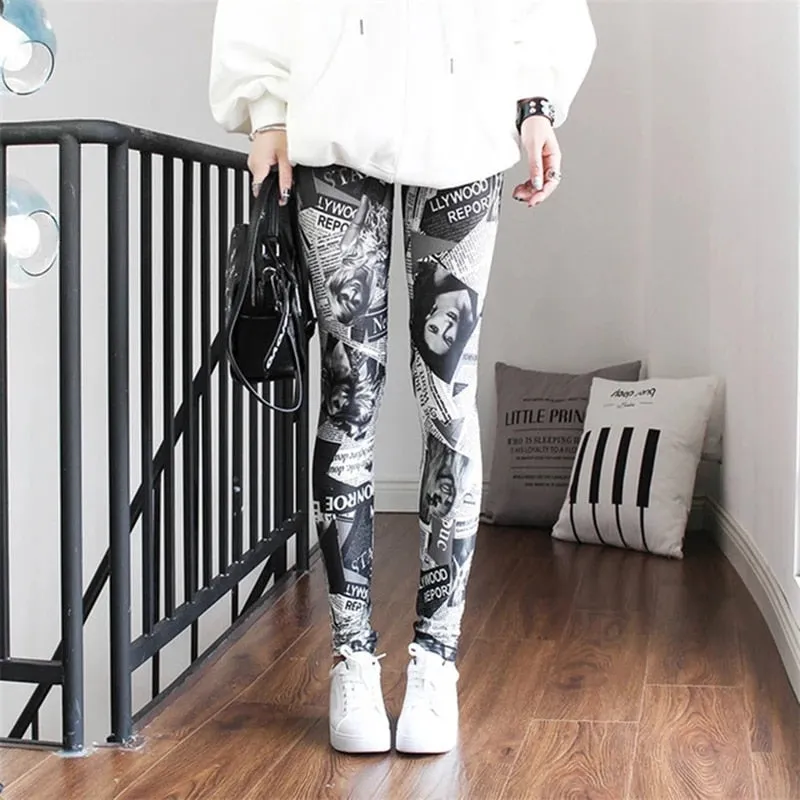 Graffiti Leggings Floral Patterned Print For Women Leggings Houndstooth Sale Elastic Design Vintage Leggings W056