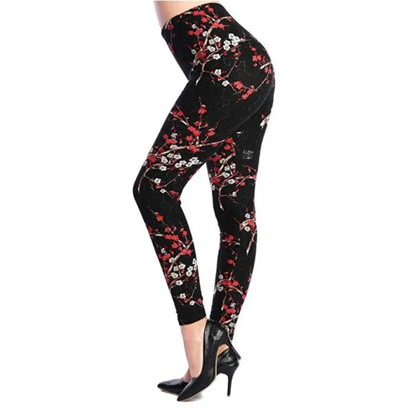 Graffiti Leggings Floral Patterned Print For Women Leggings Houndstooth Sale Elastic Design Vintage Leggings W056