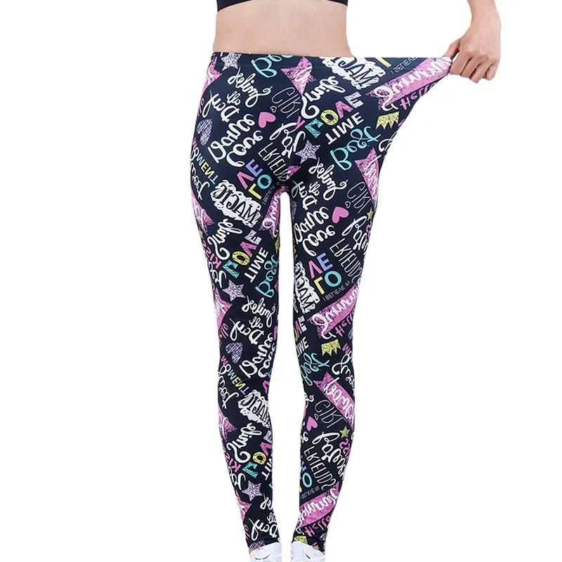 Graffiti Leggings Floral Patterned Print For Women Leggings Houndstooth Sale Elastic Design Vintage Leggings W056