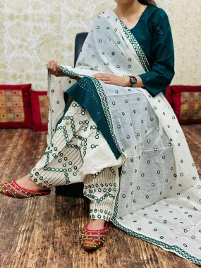 Green Chikan Embroidered Kurti with Sequins and Cutwork Embroidery