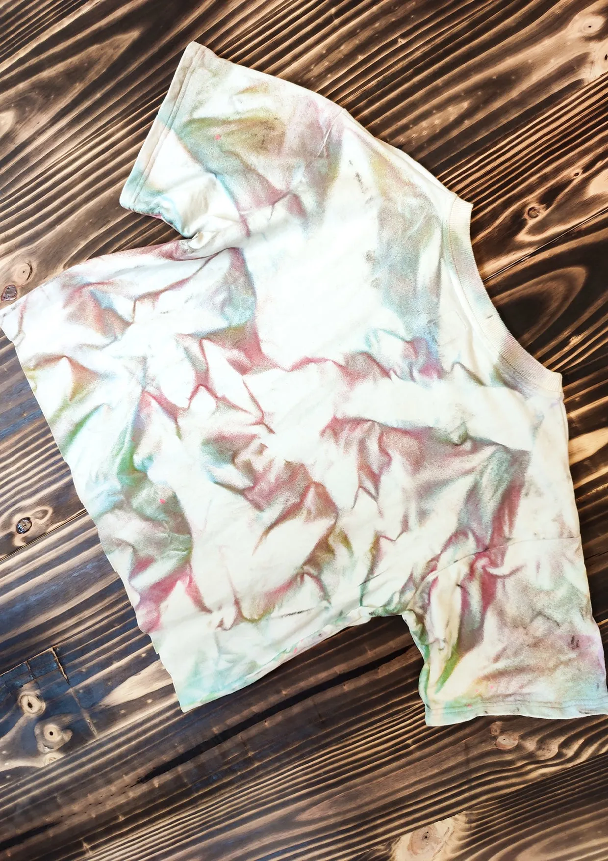 HANDPAINTED / CROPPED - T-SHIRT S - COTTON JERSEY creme painted