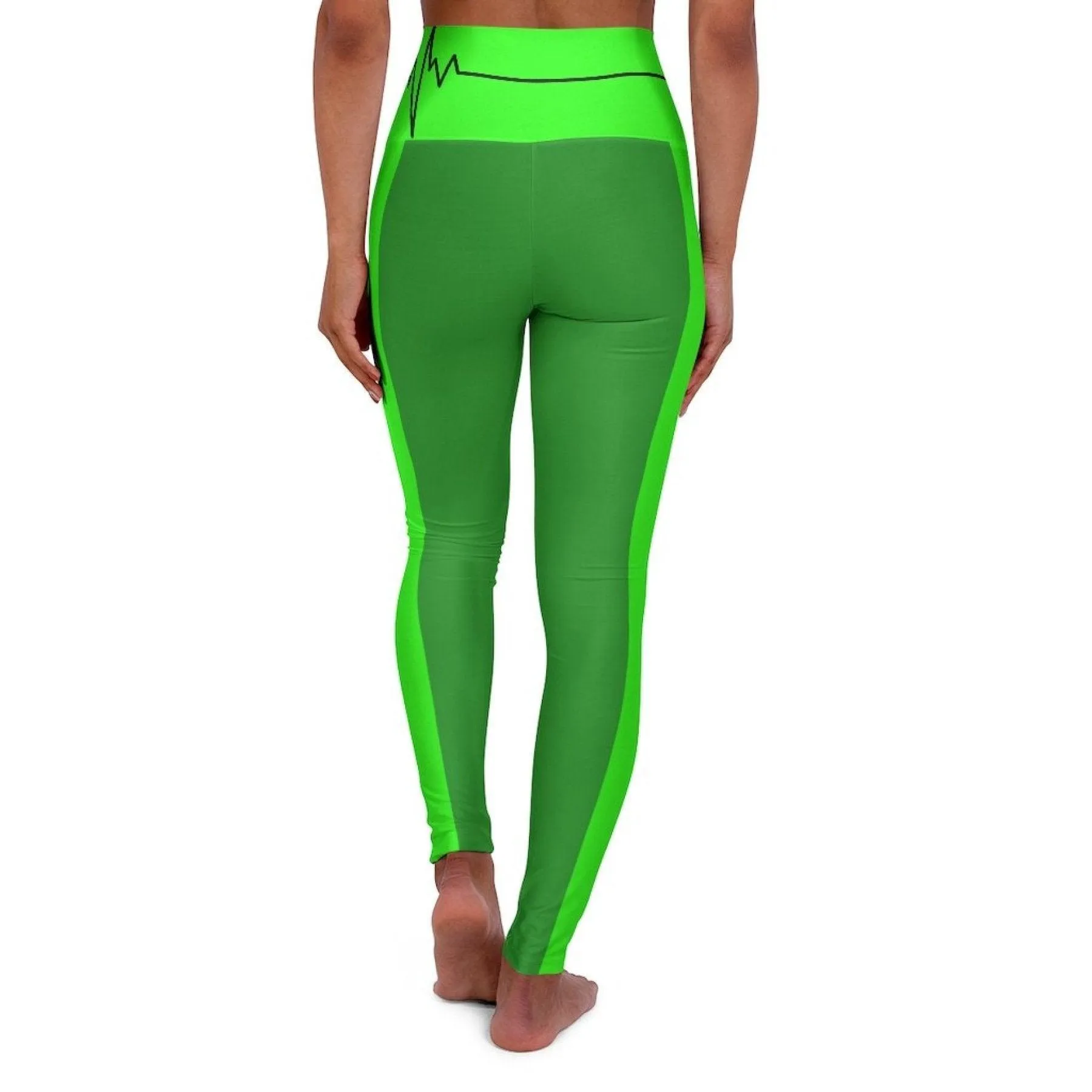 High Waisted Yoga Leggings, Forest Green And Neon Green Black Bordered