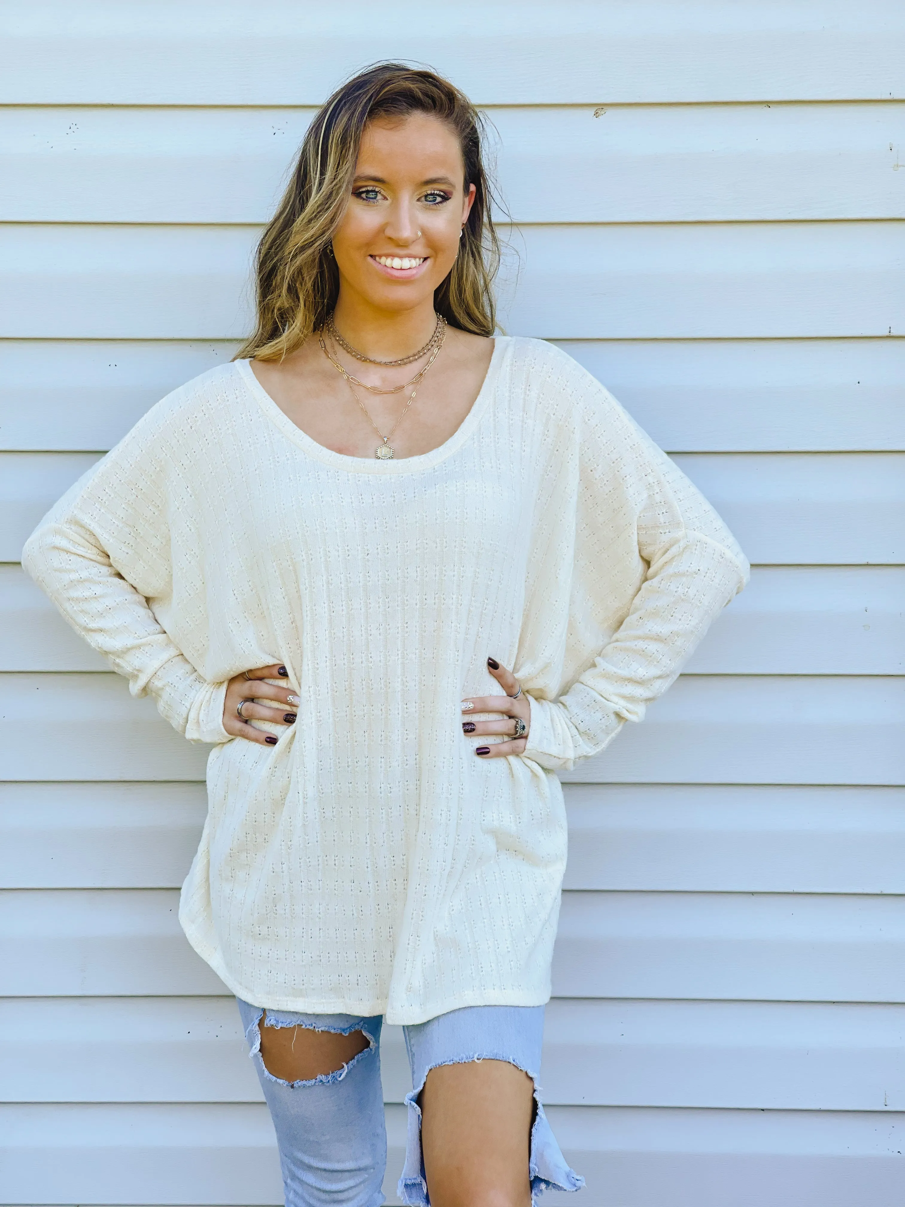 Iced Latte Dreamy Oversized Pointelle Knit Top