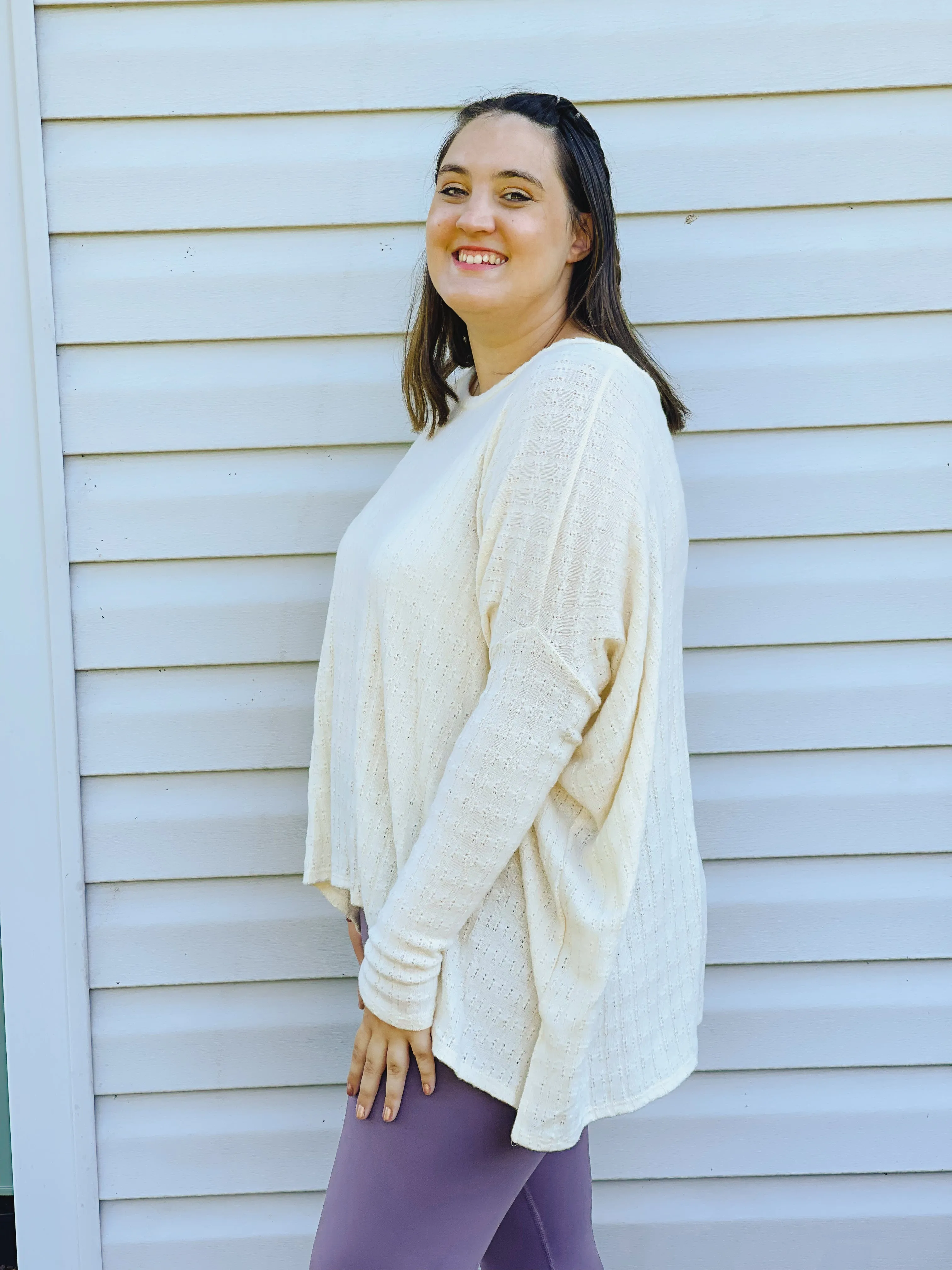 Iced Latte Dreamy Oversized Pointelle Knit Top