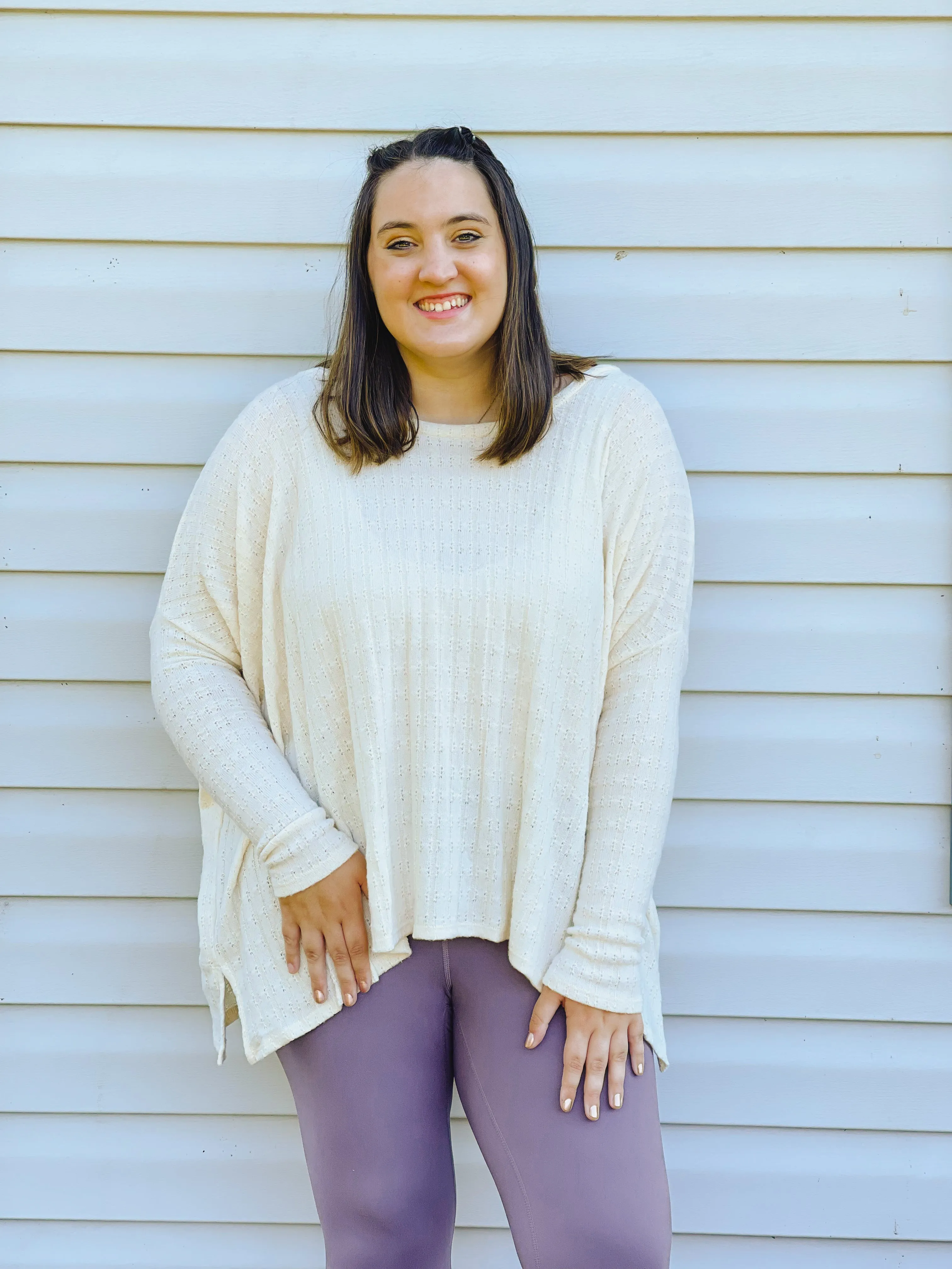 Iced Latte Dreamy Oversized Pointelle Knit Top