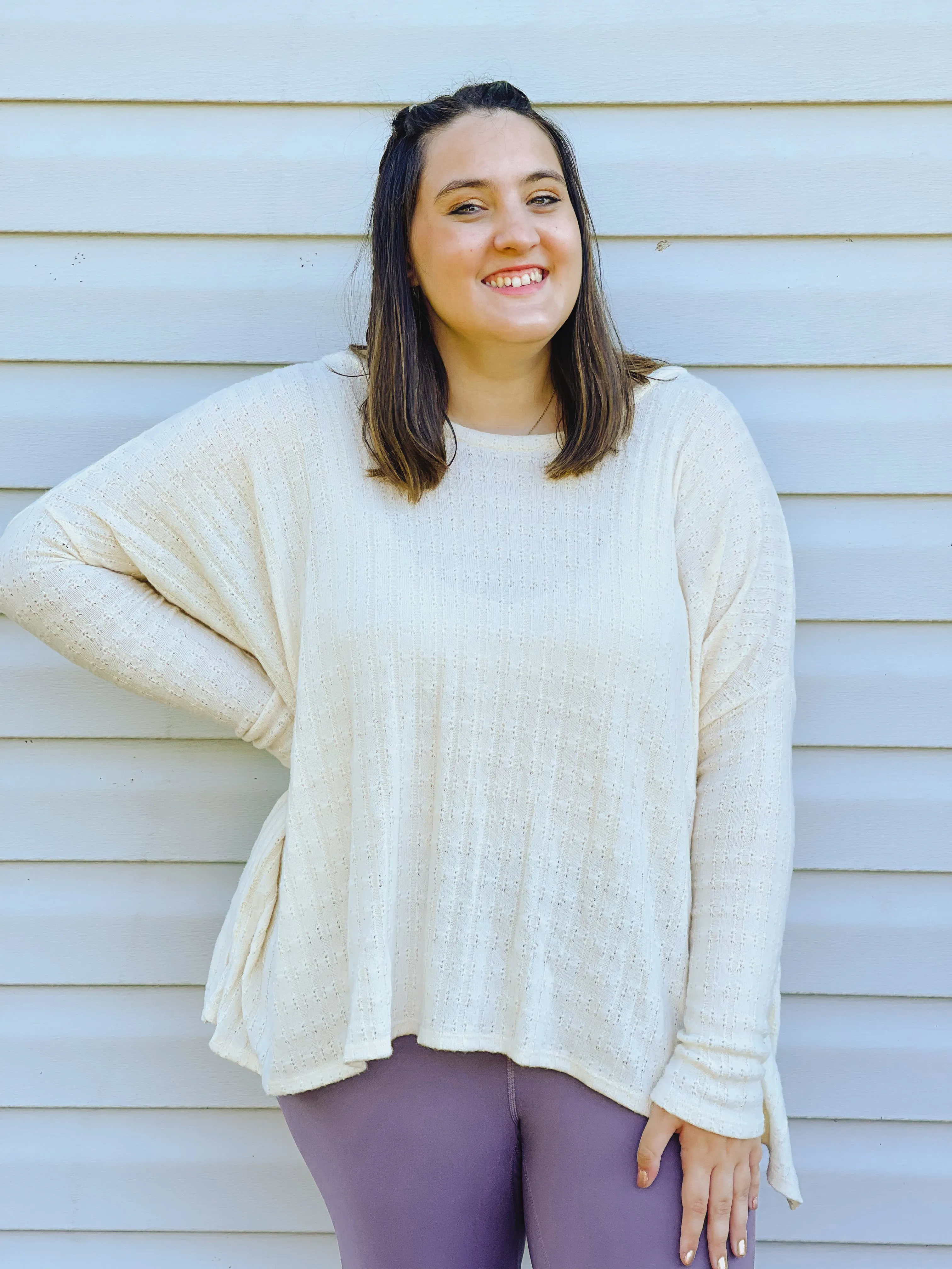Iced Latte Dreamy Oversized Pointelle Knit Top
