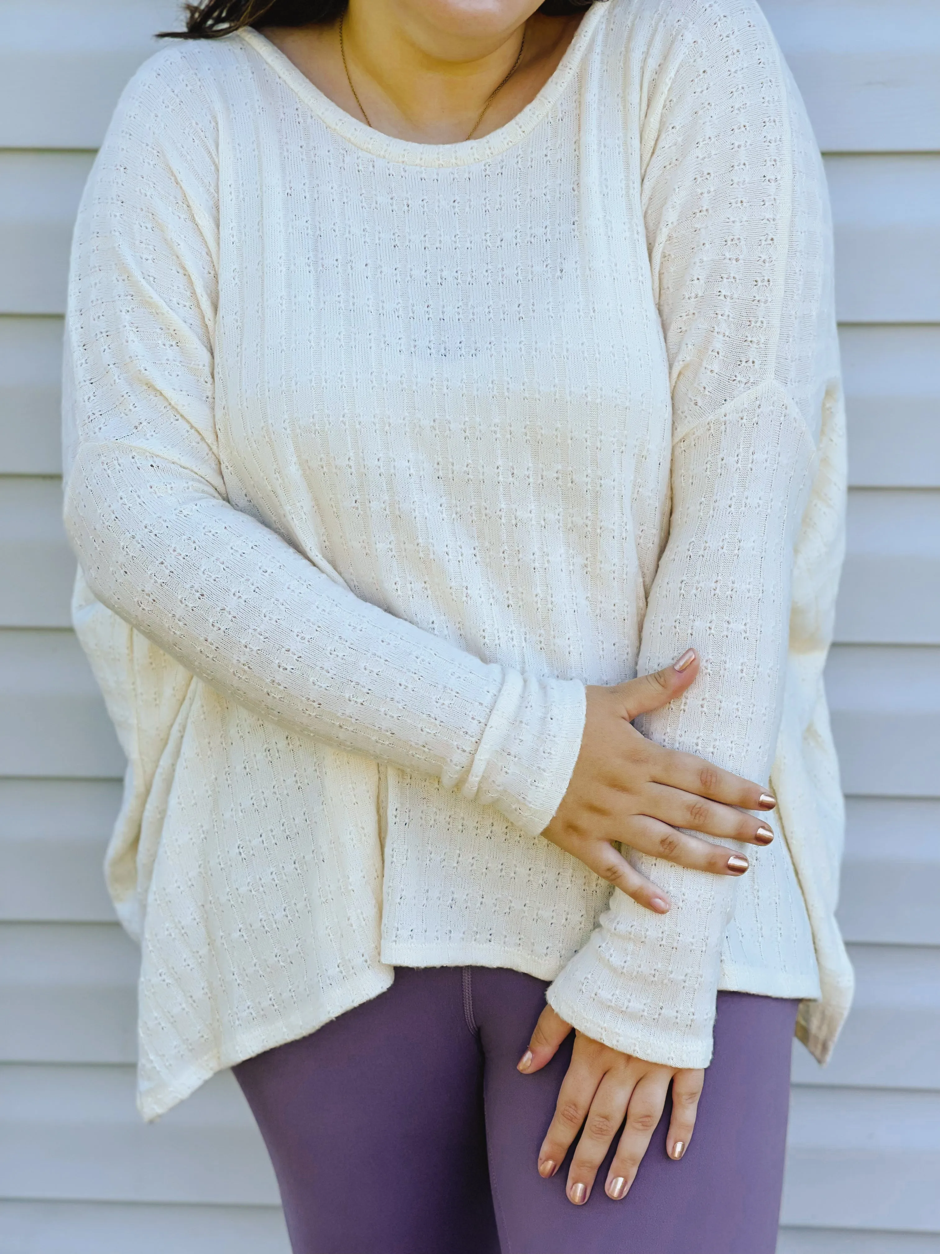 Iced Latte Dreamy Oversized Pointelle Knit Top