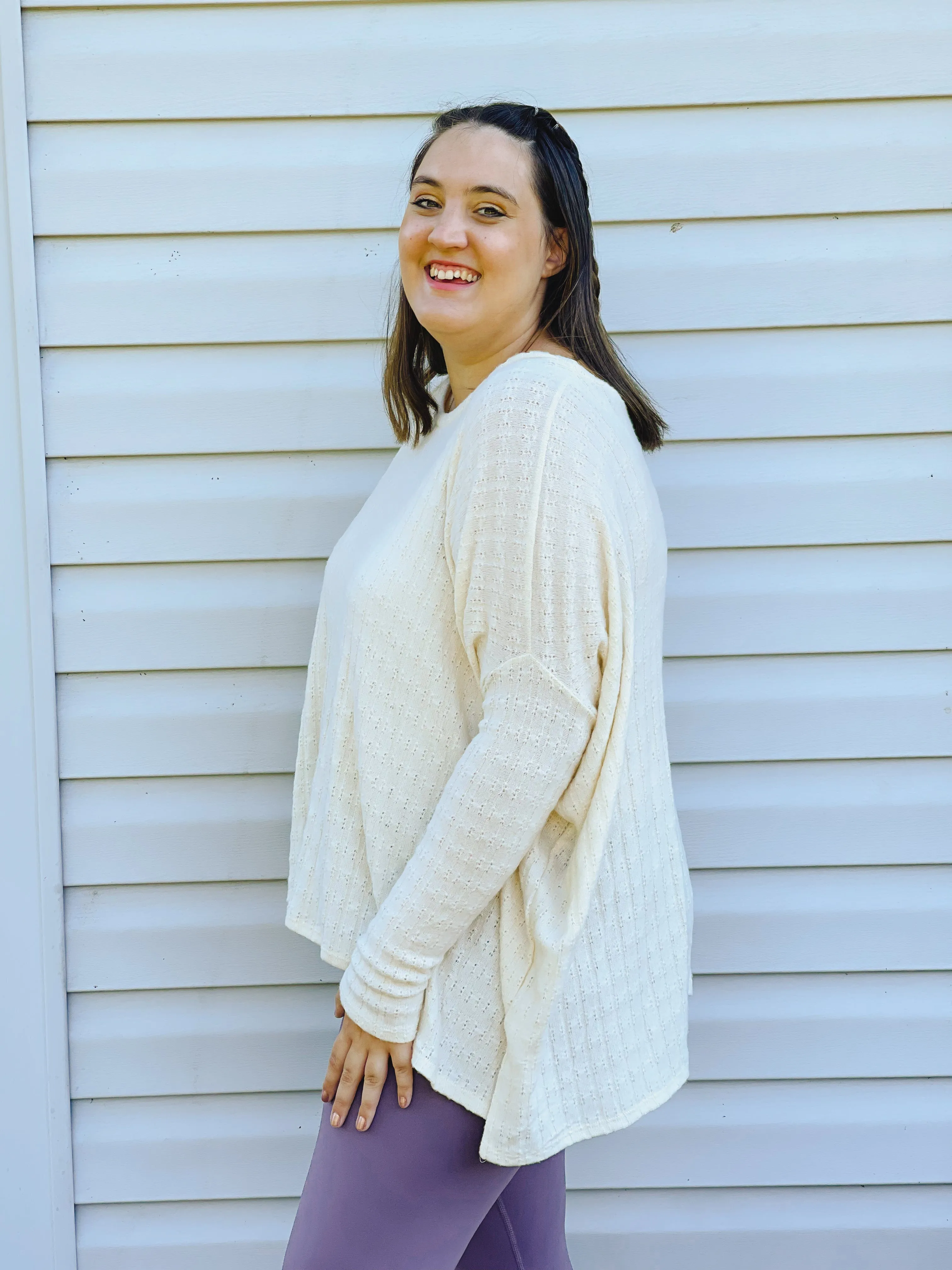 Iced Latte Dreamy Oversized Pointelle Knit Top