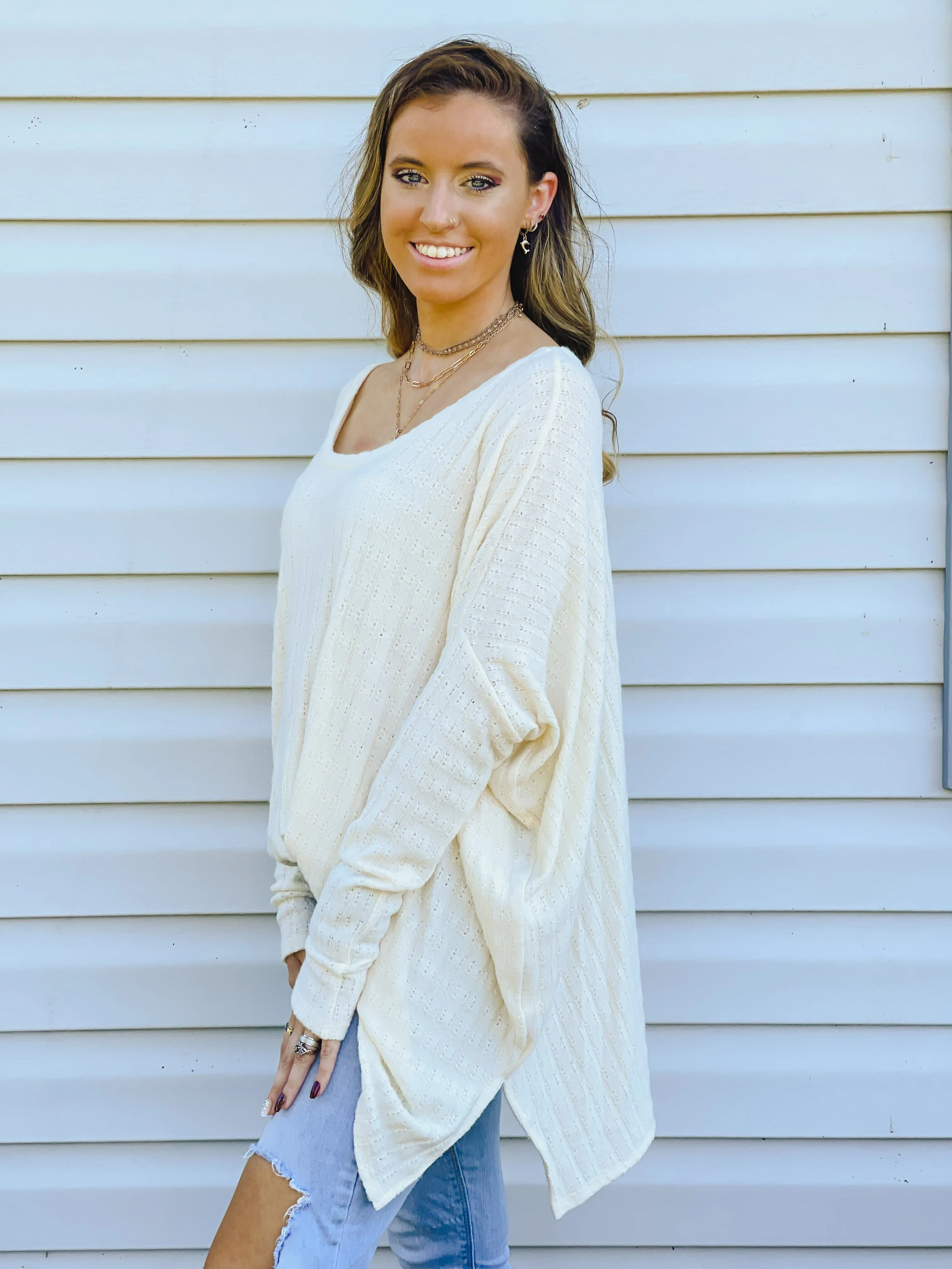 Iced Latte Dreamy Oversized Pointelle Knit Top