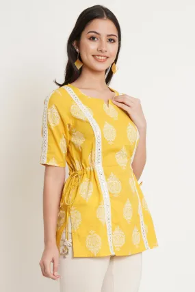 Jaipuri Cotton Top with Intricate Lace for Women