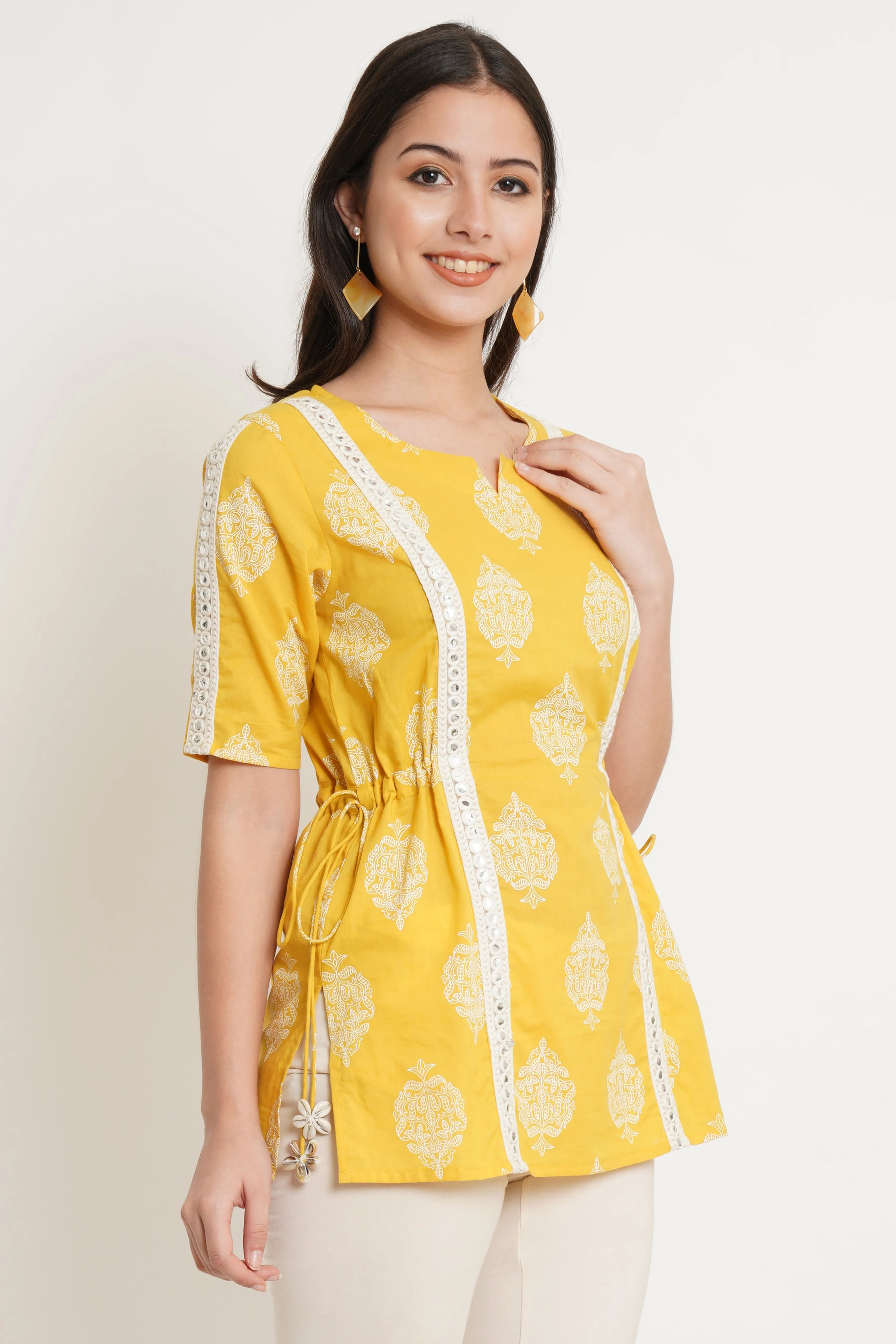 Jaipuri Cotton Top with Intricate Lace for Women
