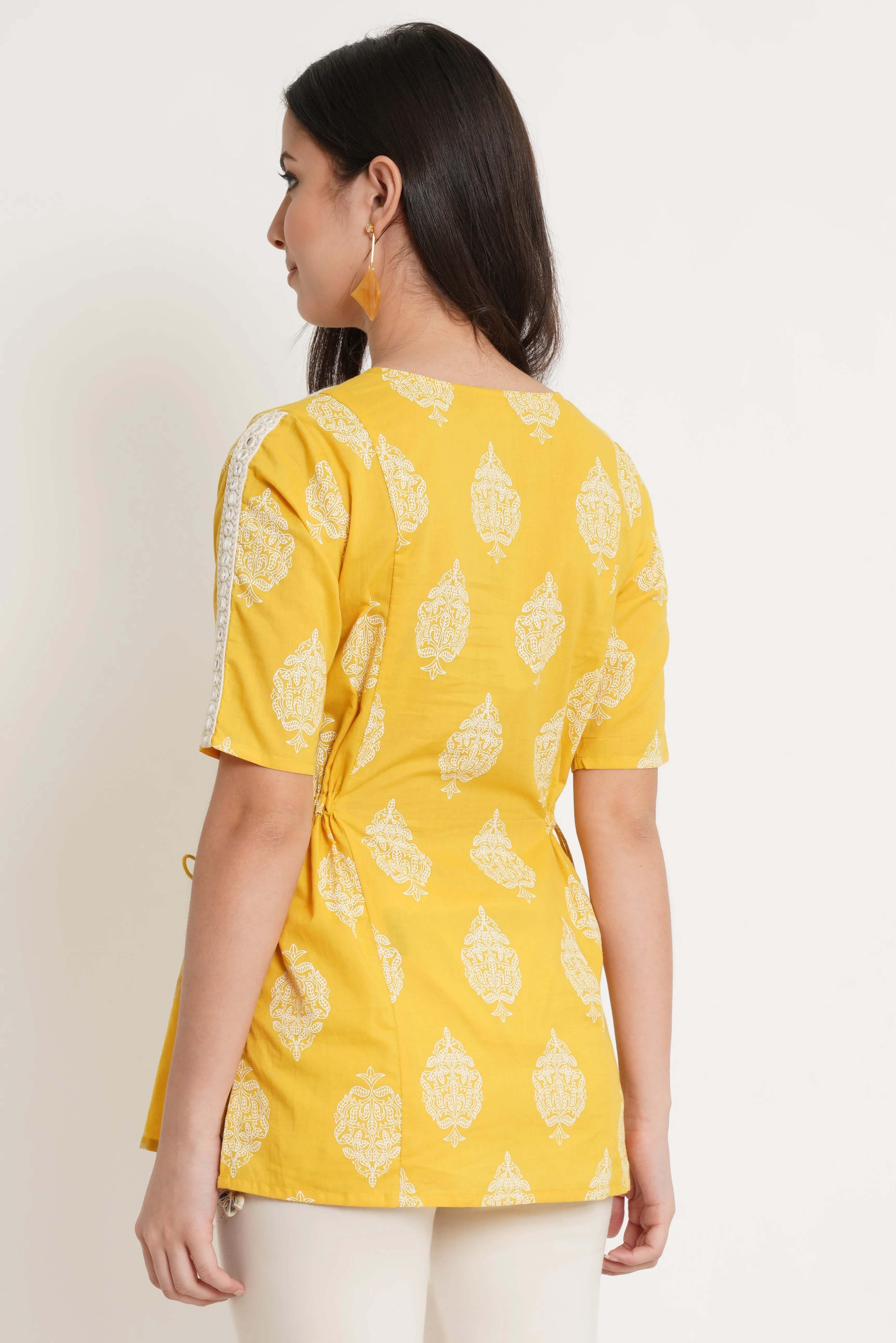 Jaipuri Cotton Top with Intricate Lace for Women