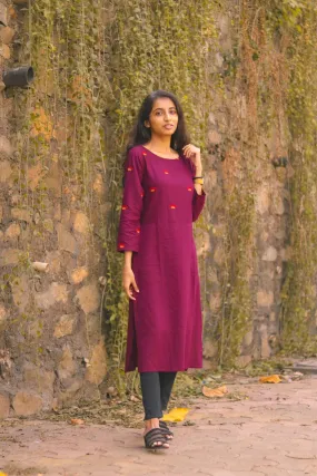 Jashvi Women Purple Yoke Design Straight Kurta