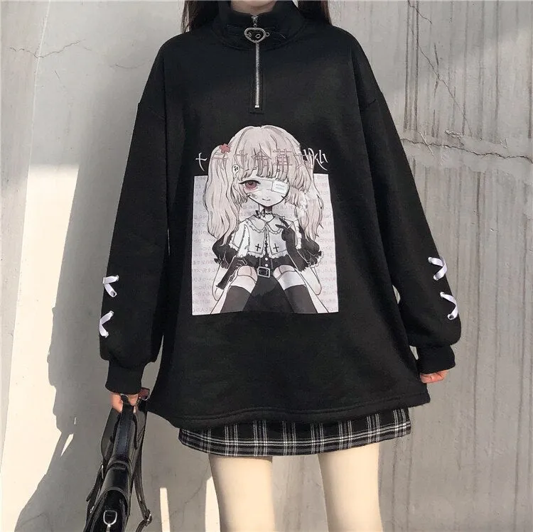 Kawaii Girl Ribbon Cuff Anime Hoodie
