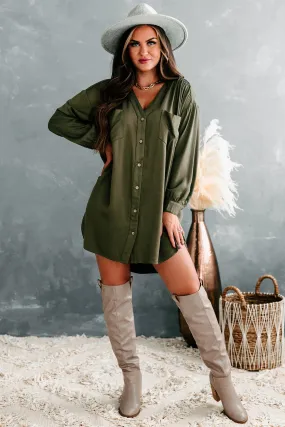 Lake Lover Long Sleeve Button Down Tunic Dress (Olive)