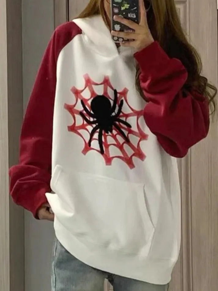 LANFUBEISI - Spider Web Print Couple Style Oversized Hoodie