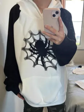 LANFUBEISI - Spider Web Print Couple Style Oversized Hoodie