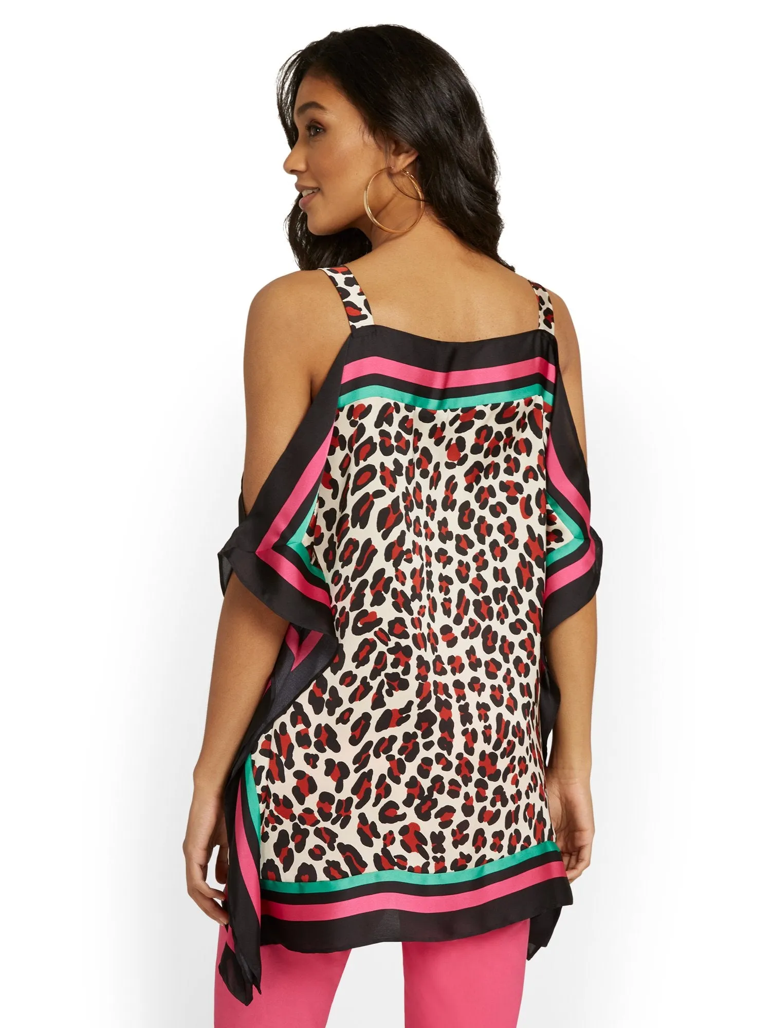 Leopard-Print Tunic Scarf Blouse