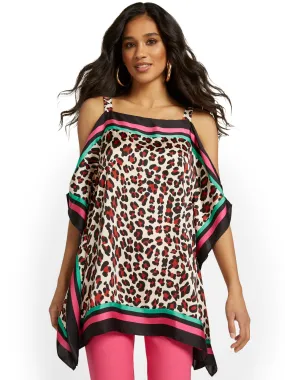Leopard-Print Tunic Scarf Blouse