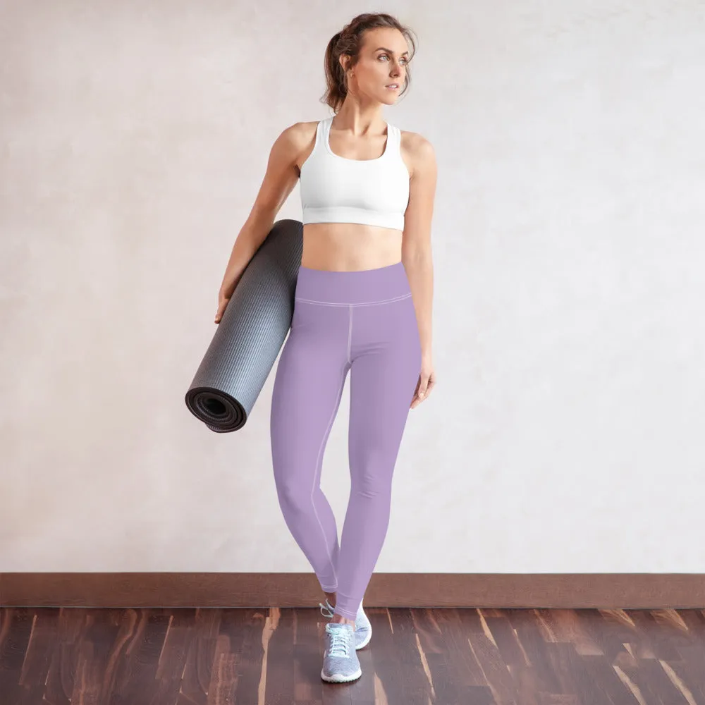 Light Purple Women's Yoga Leggings, Best Pale Purple Long Gym Tights-Made in US/EU/MX