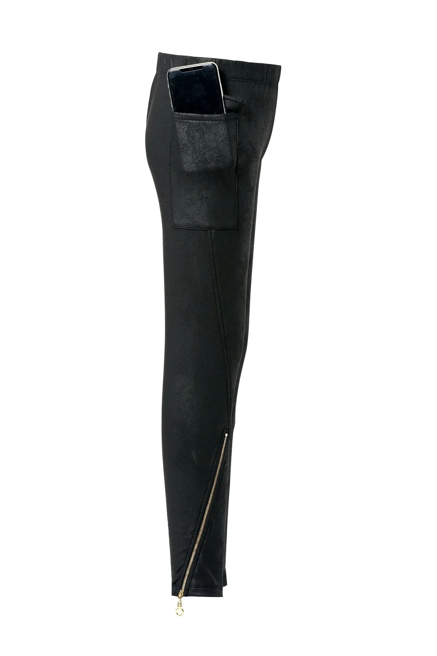 Little Girl's Faux Suede Motto Zipper Leggings