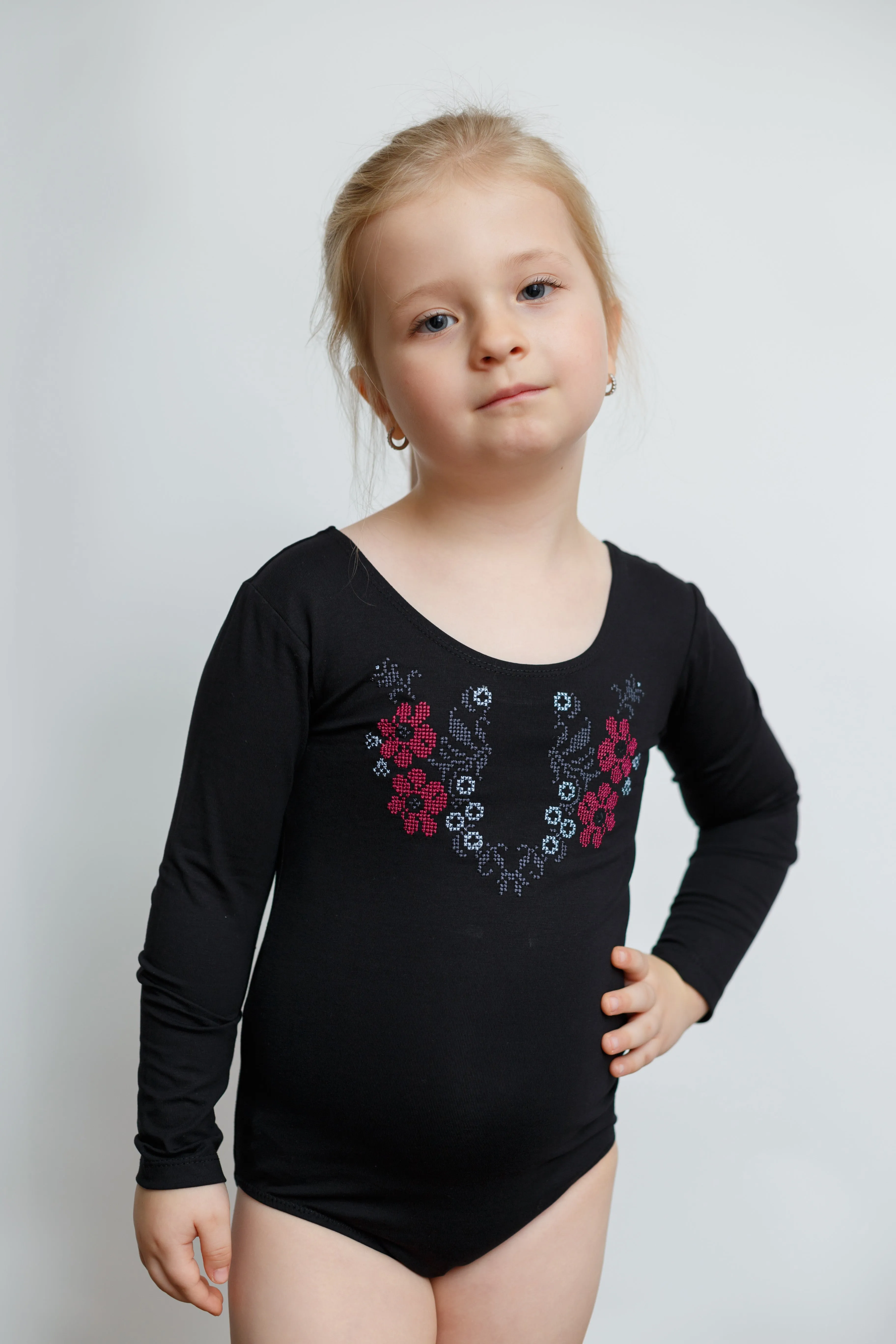 Long Sleeve Embroidered Bodysuit- Floral