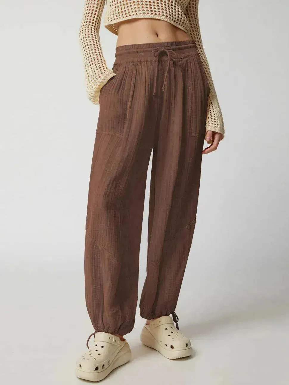 Loose Wide Leg Pants Women Drawstring Leggings Trousers