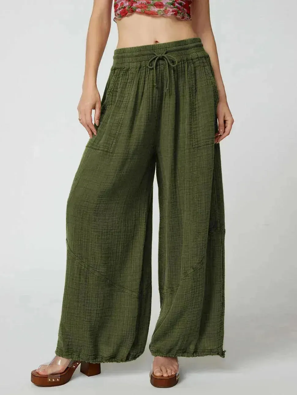 Loose Wide Leg Pants Women Drawstring Leggings Trousers