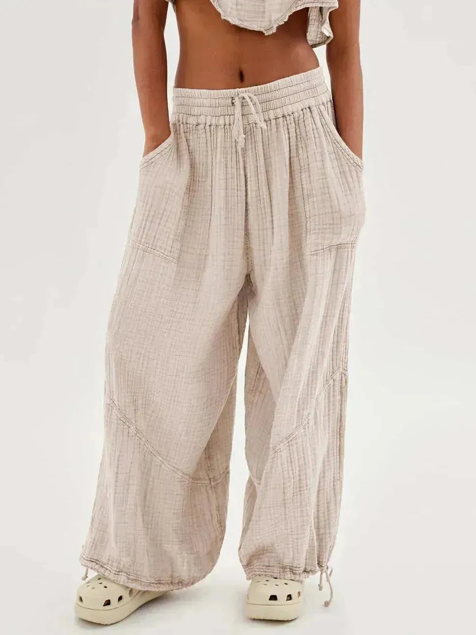 Loose Wide Leg Pants Women Drawstring Leggings Trousers