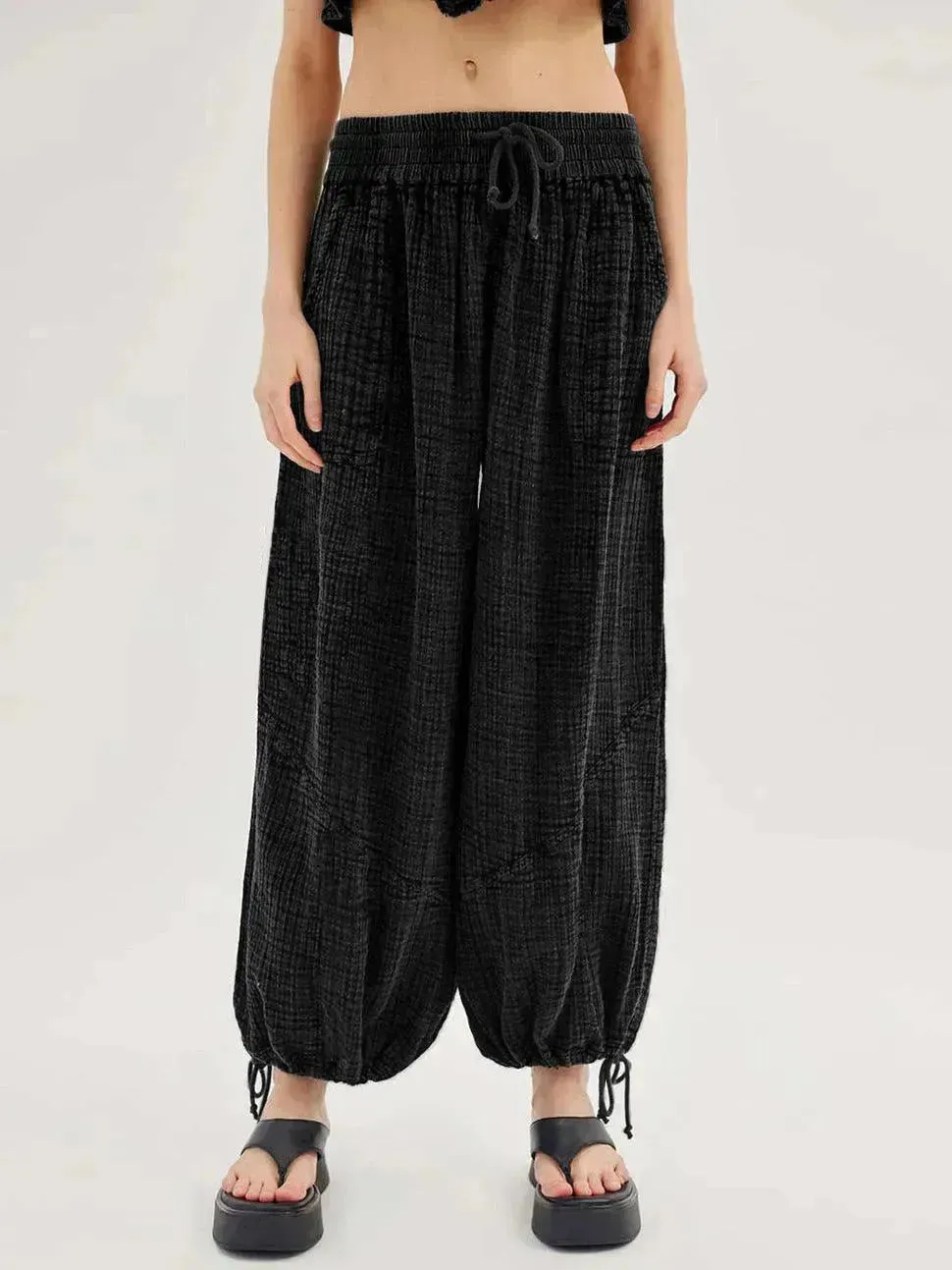 Loose Wide Leg Pants Women Drawstring Leggings Trousers