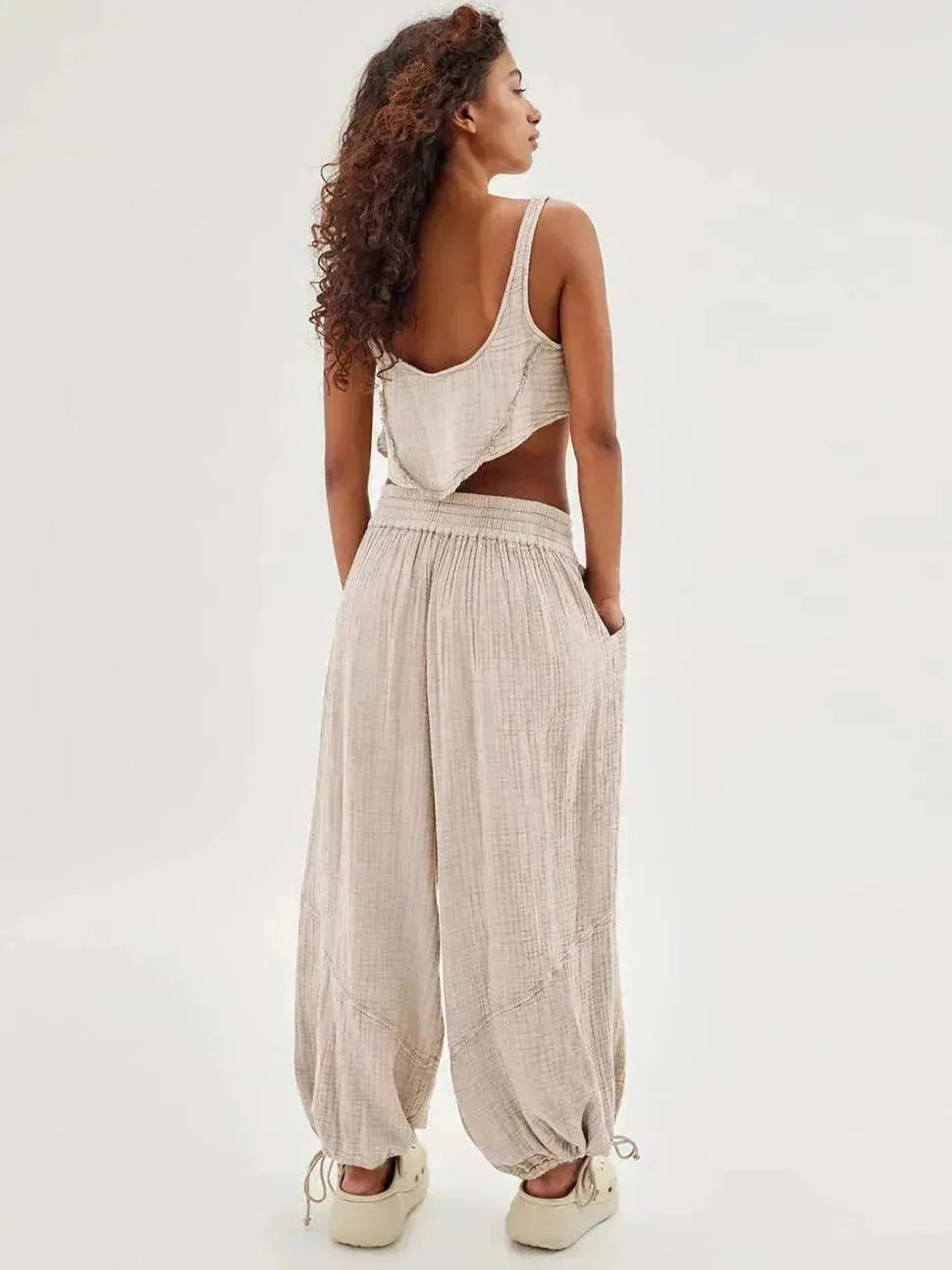 Loose Wide Leg Pants Women Drawstring Leggings Trousers